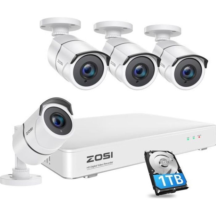ZOSI C161 Kit Vidéosurveillance avec Audio, H.265+ 8CH 5MP Lite DVR 1TB avec 4pcs 1080P Caméra de Surveillance Extérieure IP66