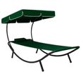 Home Market®2314 Chaise longue Transat de jardin synthétique - Bain de soleil avec auvent et oreiller Vert-1