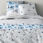 LINGE USINE Parure de draps pour lit de 160 x 200 cm 4 Pieces GEOMETRIQUE Marine Coton 57 Fils sup/érieur