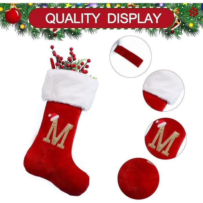Valery Madelyn 46 cm Lot de 2 Bas de Noël en Lin Beige, Chaussettes de Noël à Remplir et Suspendre, Bas de Noël avec Motif Flocons de Neige et Wapiti pour Cheminée