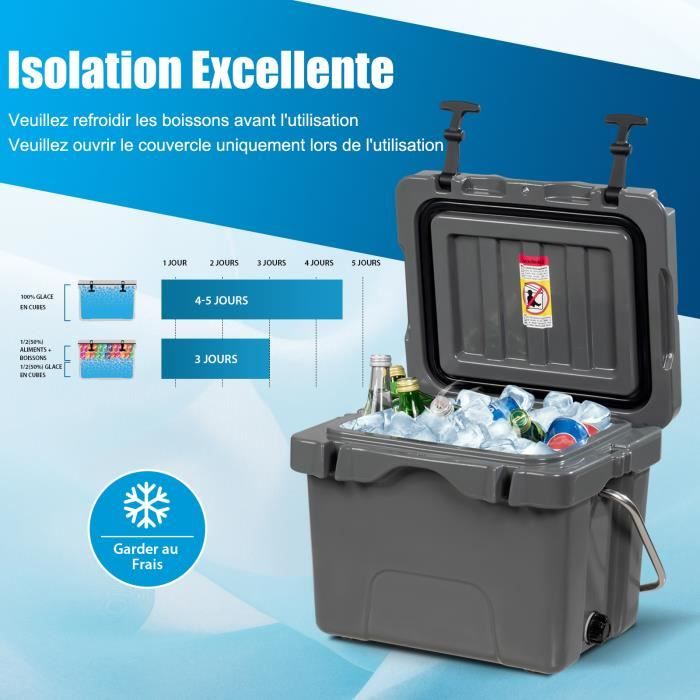 Glacière Ronde Isotherme 25 QT (environ 24L) - Bouchon Vidange - Portable - Neuf