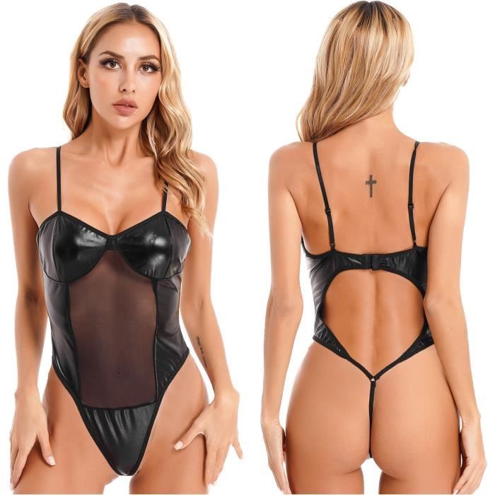 DPois Femme Body Cuir Verni Sexy String Adulte Erotique Lingerie ...