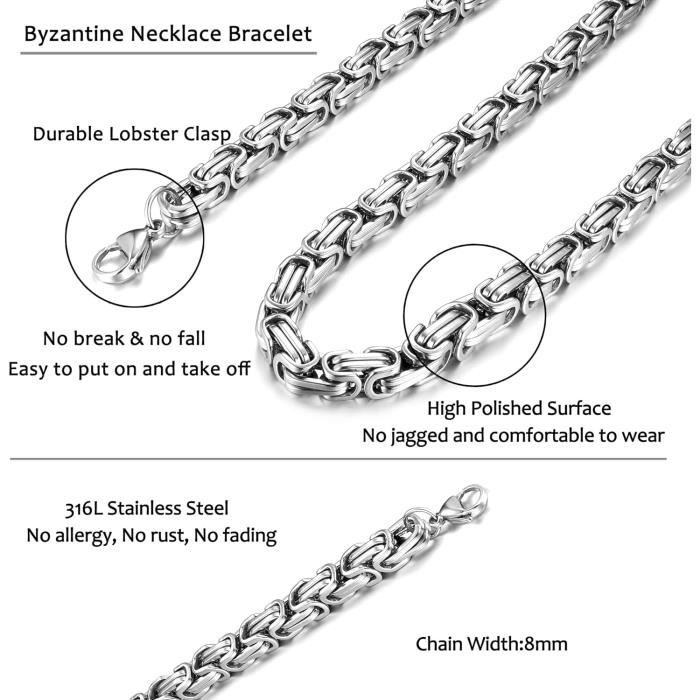 Lot Collier Et Bracelet Homme JewelryWe - Style Byzantine Punk - Acier Inoxydable Argent/Doré - Avec Sac Cadeau