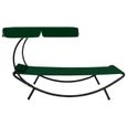 Home Market®2314 Chaise longue Transat de jardin synthétique - Bain de soleil avec auvent et oreiller Vert-2
