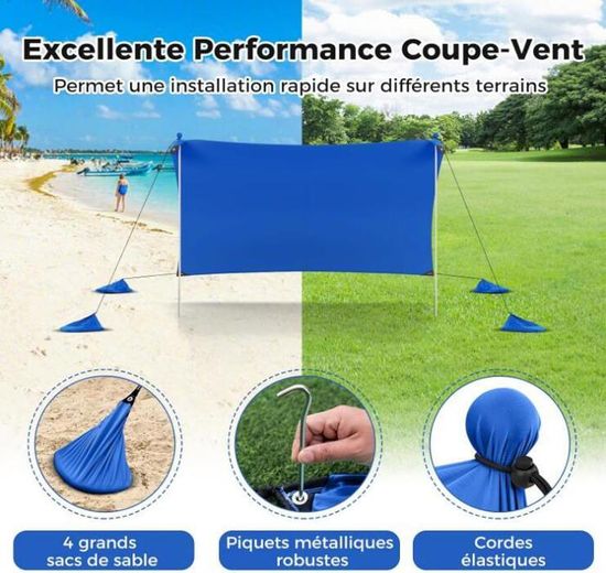 2,4 X 2,4 M Abris De Plage Tente De Plage, Pop-up Avec Protection UV UPF50+ Et 2 Pièces Poteaux