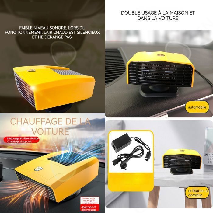 Chauffage Voiture Portable 12V 200W - 2 En 1 Chauffage Et Ventilateur, Rotation 360°, Dégivrage Rapide Allume-Cigare