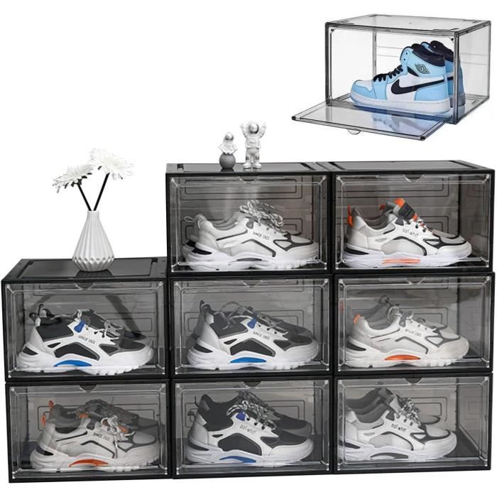 Lot de 12 Boîtes à Chaussures/Rangement Empilables transparentes/blanches  en Plastique avec porte et aération 33.4x23x14cm