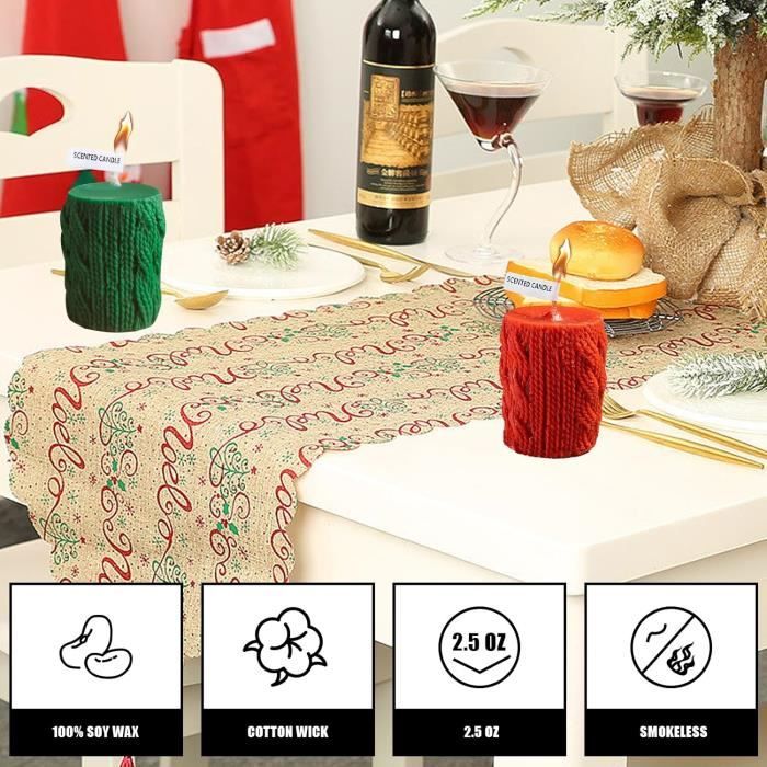 Bougies De Noël Parfumées - Lot De 2 Piliers Rouge Et Vert, Cire Végétale, Durée 72h - Décoration Et Cadeau De Noël