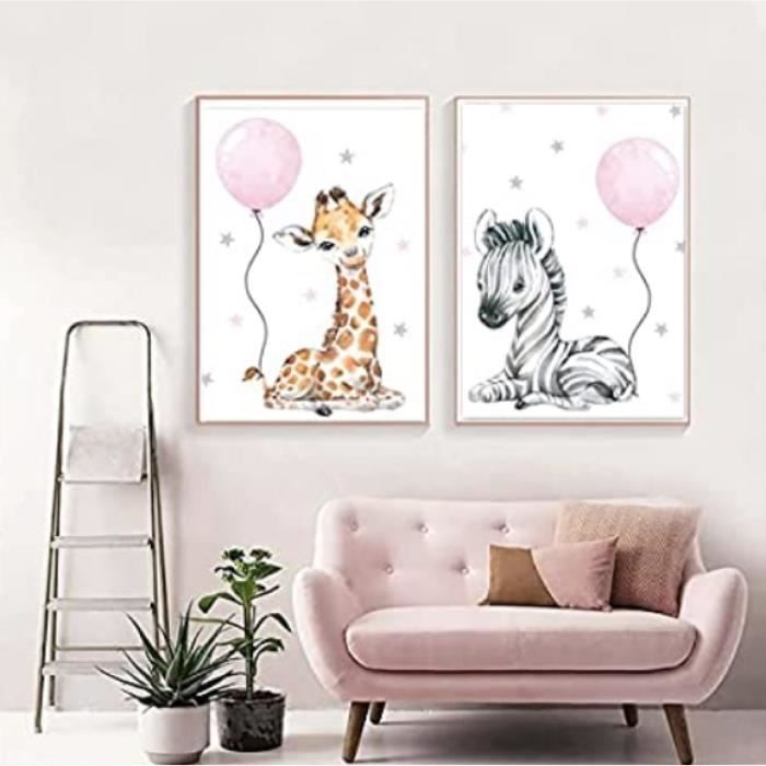 3 Affiches Animaux Ballon Rose Chambre Bebe Garcon Poster Girafe
