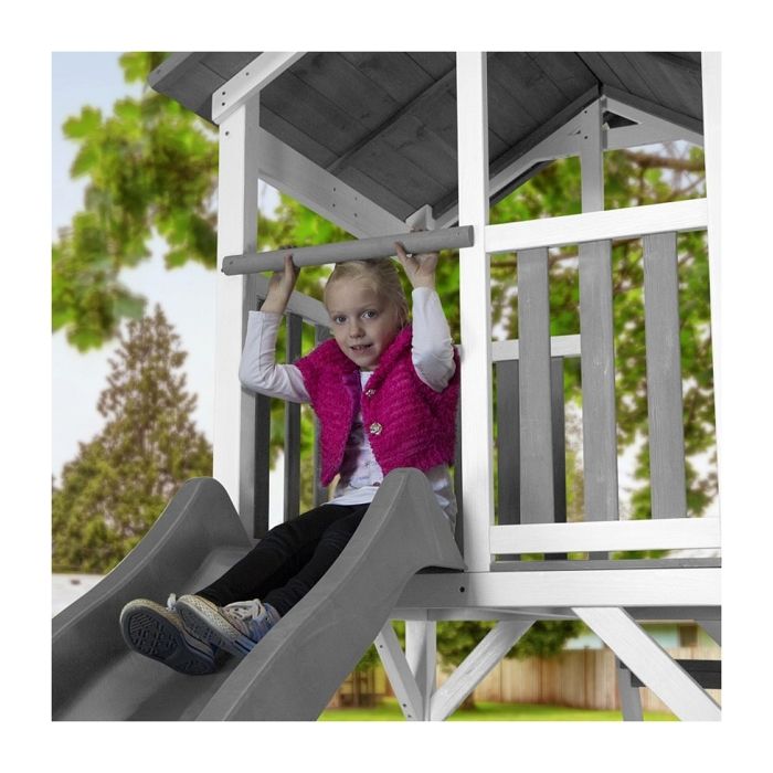 AXI Beach Tower – Aire De Jeux Bois FSC – Toboggan 228 Cm, Double Balançoire, Bac à Sable – Pour Jardin – Dès 3 Ans