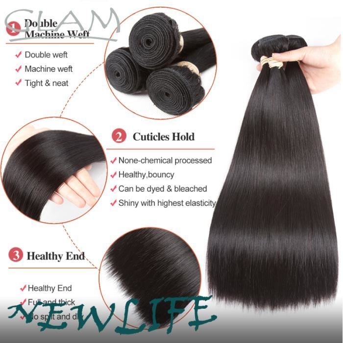 Extensions De Cheveux Brésiliens Naturels - Cheveux Humains 100% Virgin - Type Straight 3 (Raides) - Tissage Lisse - Marque SEGO