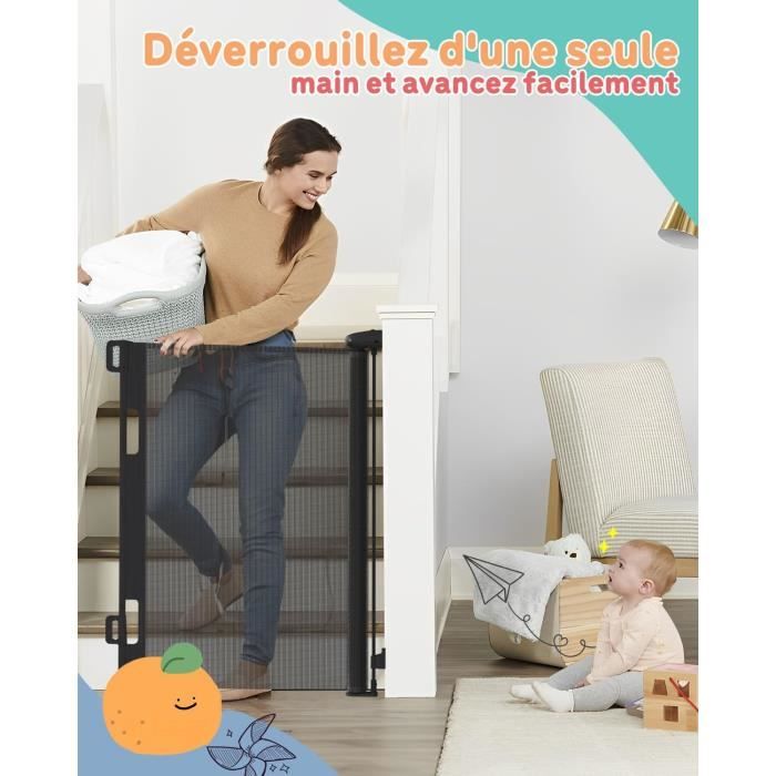 Barrière De Sécurité Rétractable Pour Enfants Et Animaux - Largeur Réglable Jusqu'à 140 Cm - Montage Facile Sans Perçage - Noir