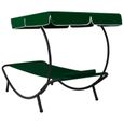 Home Market®2314 Chaise longue Transat de jardin synthétique - Bain de soleil avec auvent et oreiller Vert-3