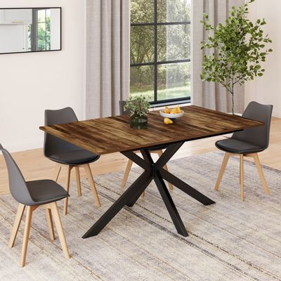 Table à Manger ALIX 110cm IDMarket - Style Industriel Bois Et Métal 6 Personnes