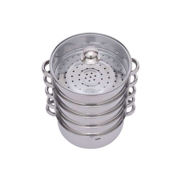 Cuiseur vapeur à 3 étages en acier inoxydable – 28 cm, marmite à soupe, casserole à pâtes, récipient à vapeur, ensemble d'ustensiles de cuisine – Panier à vapeur de cuisine et couvercles