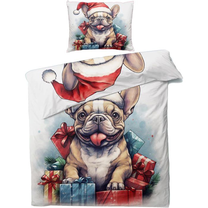 Housse De Couette 240x260 Cm Et Taies D'oreiller 65x65 Cm - Microfibre Douce, Motif Bouledogue Français, Fermeture éclair