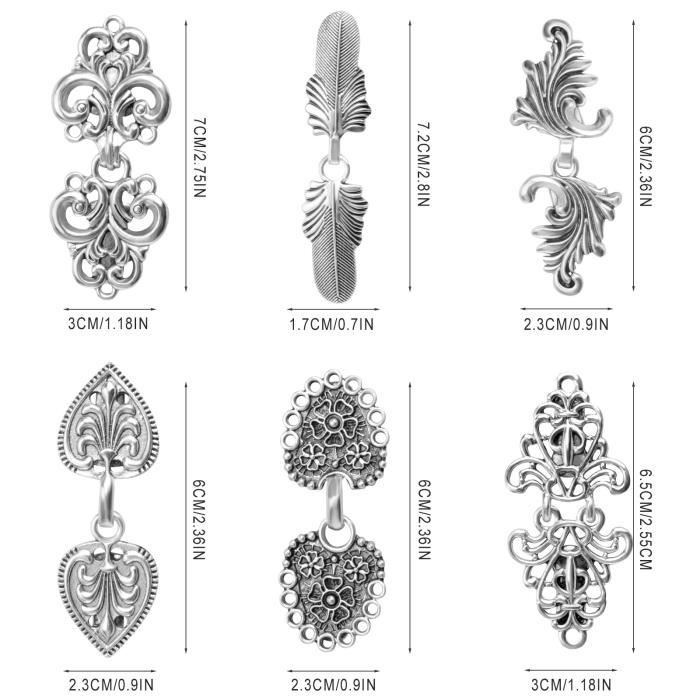 Lot De 6 Clips Pour Cardigan En Métal Argenté - Style Vintage Avec Strass - Pour Pull, écharpe, Châle