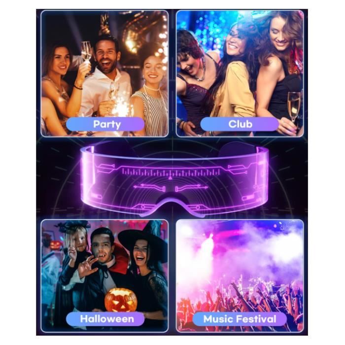 Lunettes lumineuses LED Cyberpunk 7 couleurs, 4 modes, 2 pièces Rave Futuriste | Lunettes de rave, tenue de festival pour adultes (futuriste), accessoires de fête pour hommes et femmes Lunettes lumineuses LED Cyberpunk 7 couleurs, 4 modes, 2 pièces Rave Futuriste | Lunettes de rave, tenue de festival pour adultes (futuriste), accessoires de fête pour hommes et femmes