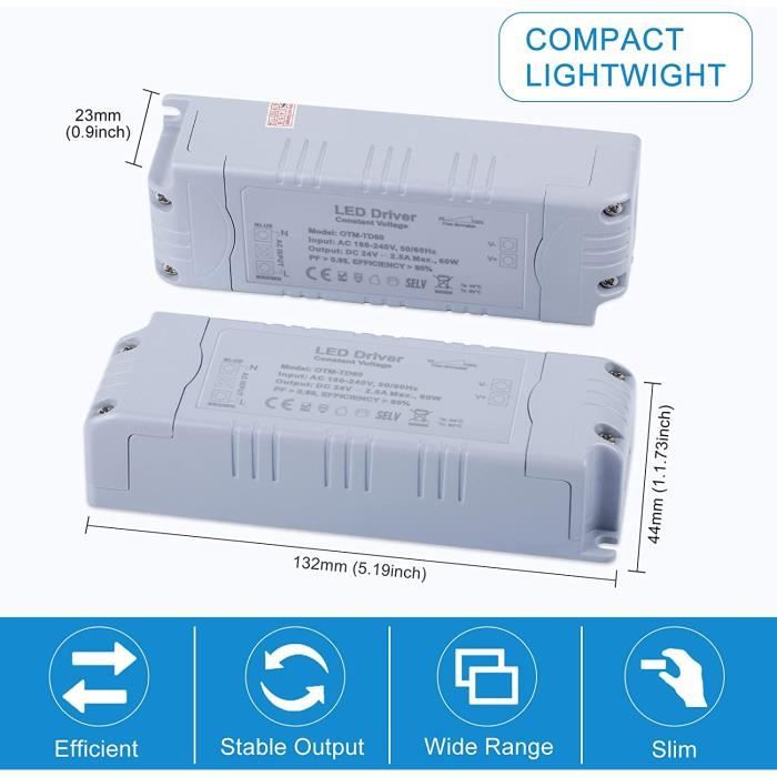 Transformateur LED REYLAX 12V 12W Dimmable - Alimentation Triac & 0/1-10V, Pour Bandes LED Et Spots