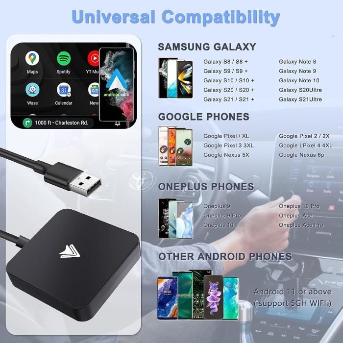 Adaptateur Android Auto sans Fil Wireless,Adaptateur Dongle USB pour OEM  Filaire