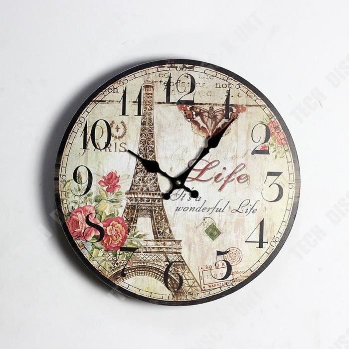 Horloge Murale Silencieuse Tour Eiffel - 25,4 X 25,4 Cm - Mouvement Silencieux, Pile AA (non Fournie) - Déco Salon, Chambre, Cuisine