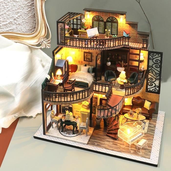 Acheter Kit de Mini maison de poupée Miniature à monter soi-même, avec  lumières LED et meubles pour coffret cadeau