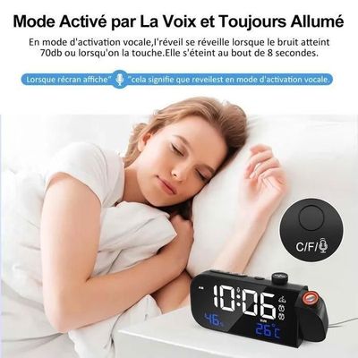 Horloge Murale Numérique LED 35 Cm - Écran Grand Format - Double Alarme - Thermomètre/Hygromètre - Gradation Automatique
