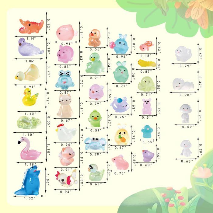206 Mini Animali In Resina Luminosi XIMISHOP – Set Di 60 Stili Diversi, 1.4-3 Cm, Si Illuminano Al Buio, Per Terrari, Giardini Fatati E Diorami
