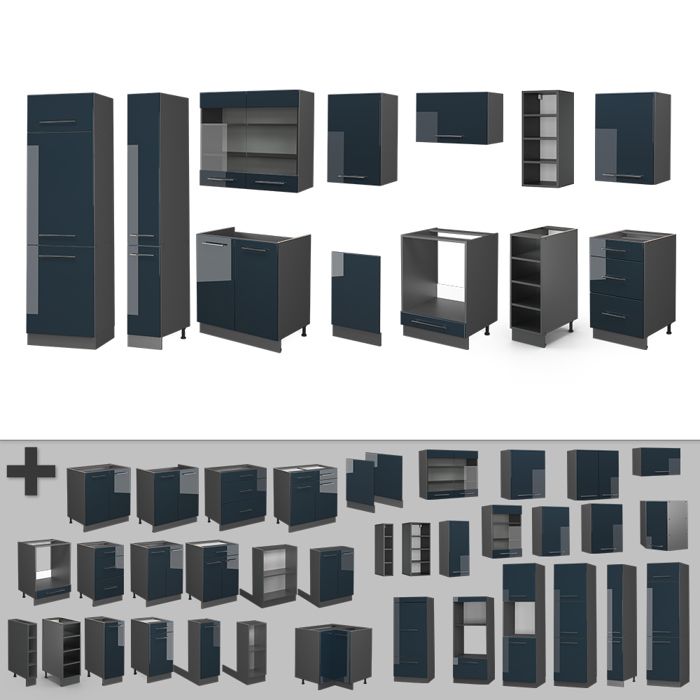 Vicco Cuisine Fame-Line, Chêne Lambris/anthracite, 355cm Sans Plan De Travail 93645674
