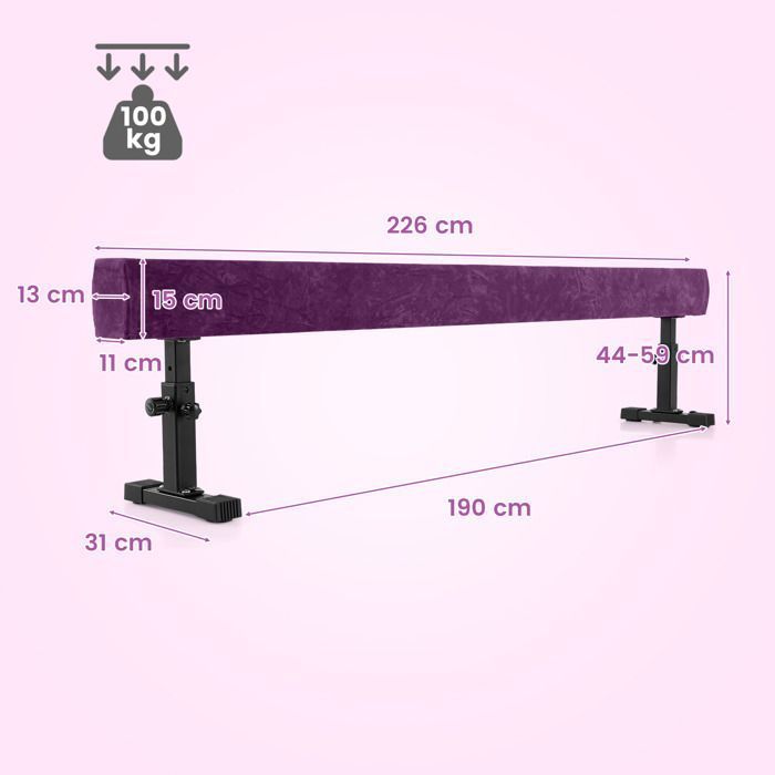 Poutre D'équilibre Gymnastique COSTWAY 226 Cm - Hauteur Réglable 44/51.5/59 Cm, Capacité 100 Kg | Pour Enfants, Débutants à Avancés, Entraînement Maison