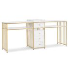 M MCombo 2413 Double coiffeuse, table de manucure, avec tiroirs, avec étagère, sans miroir, blanc avec bord doré