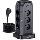 4000W Tour Multiprise Électrique, BYONDSELF, Prise Électrique avec 4 Interrupteur Individuel, 12 Prises, 4 USB, 2 Type-C, Câble 2 M