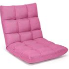 GOPLUS Chaise de Sol Pliante 105 x 56 x 12CM, Fauteuil Convertible Réglable à 14 Niveaux, Fauteuil Paresseux Confortable, Lin, Rose