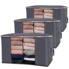 TSINCHIN Sac de rangement couette et vetement en non-tisse amélioré, Grande Capacité 90L avec Poignée Renforcée et Fenêtre Transparente,