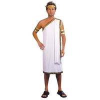 Déguisement de grec homme - Robe blanche et dorée avec cape, brassards et couronne - Adulte