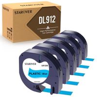 5x STAROVER Compatible pour Dymo LetraTag Ruban Plastique 91205, 12mm x 4 m,pour Dymo LetraTag LT-100H,  noir sur bleu