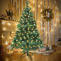 YUENFONG 180 cm Sapin de Noël artificiel avec éclairage, avec support en métal, sapin de Noël en PVC pour décoration de Noël