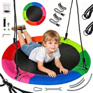 Balançoire Nid D'oiseau 400kg, 110cm, Textilène 900D - Structure Acier, Cordes Réglables 100-180cm - Exterieur Pour Enfants Et Adultes