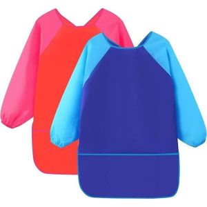 KZNKZN Lot de 4 tabliers d'art pour enfants, imperméables avec poches et manches longues, pour garçons et filles de 5 à 8 ans, cuisine et pâtisserie