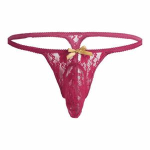 STRING - TANGA lukcolor Hommes G-String T-Back Shorts Sous-Vêtements Élégant Motif De Dentelle 1PC sous-vêtements pour hommes Rouge bourgogne