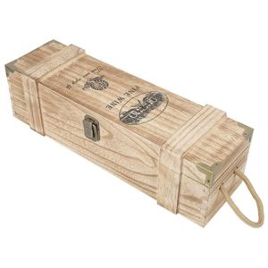 Boîte cadeau Qiilu boîte à vin rouge Décoration de boîte de rangement de cadeau de vin rouge en bois portable rétro vintage avec corde