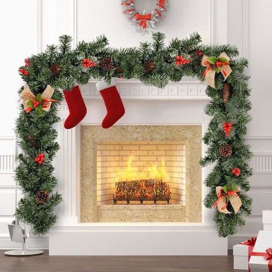 Guirlande de Noël de 1,8 m guirlande artificielle de Noël verte longue avec baies rouges pommes Guirlande de Noël de 1,8 m guirlande artificielle de Noël verte longue avec baies rouges pommes