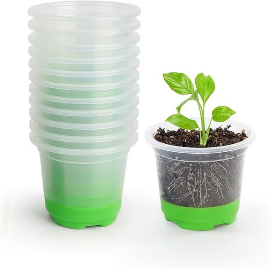 12 Pièces Pot de Fleurs en Plastique Transparent, 9 CM Pots de Semis de Fleurs avec Trous de