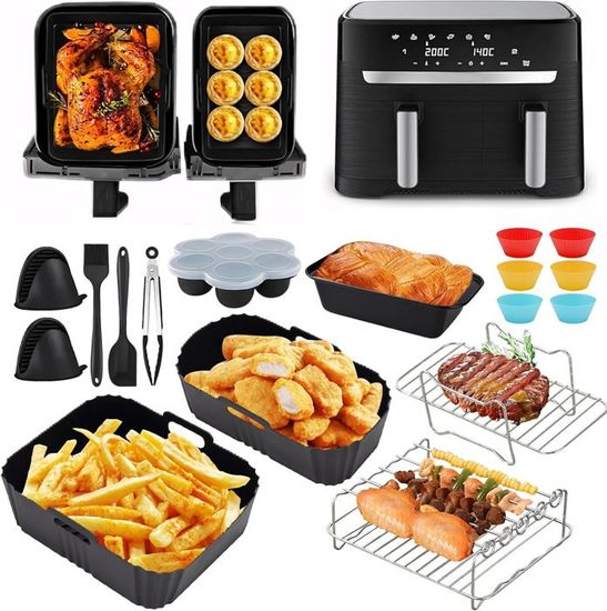 Accessoires Moulinex Dual Easy Fry XXL 11L – Kit 15 Pièces – Moule Silicone, Grillrost, Spray Huile, Muffins…