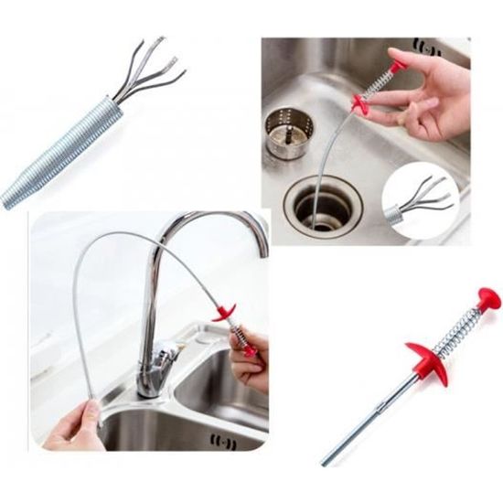 Furet Déboucheur Canalisation 60 Cm - 4 Griffes, Flexible, Pour évier, Siphon, Tuyaux Bouchés - 4