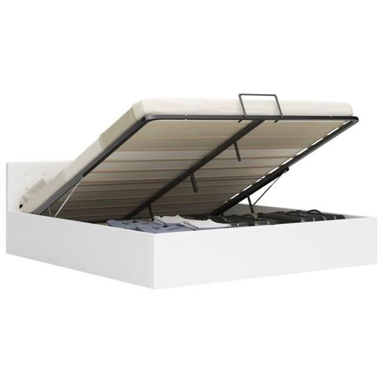 Cadre De Lit Avec Rangement Hydraulique - Similicuir Blanc - 180x200cm - Maison