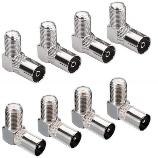 Lot De 10 Adaptateurs Coaxiaux RF 90° Type F Femelle Vers PAL Mâle - Angle Droit, Contacts Dorés 24K, Pour Antenne TV/Satellite/Box Internet