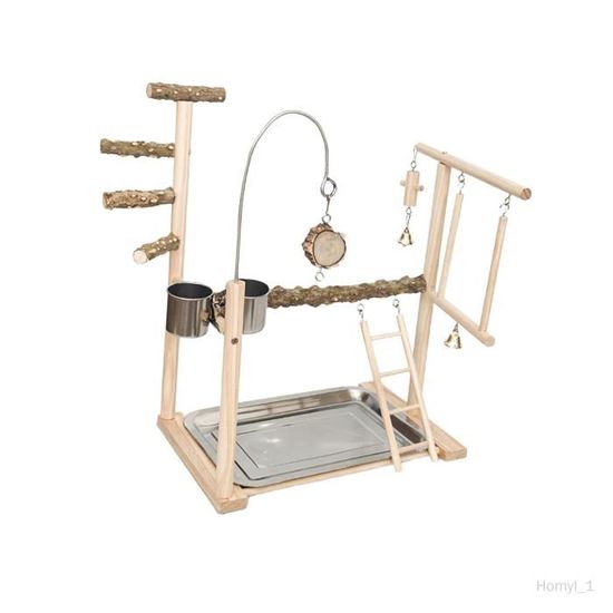 HEMOTON Perchoir Pour Oiseaux En Bois - Support De Jeu Pour Perroquets, Perruches - Hauteur 25 Cm, Naturel