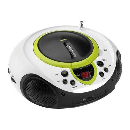 Radio-CD Portable Lenco SCD-37 - Boombox Avec Lecteur USB MP3 - Design Rouge Circulaire - Écran LED