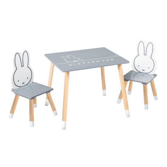 ROBA Ensemble Table + 2 Chaises Enfants - miffy® - Motif Lapin - Table de Jeu et d'Apprentissage - Gris / Blanc